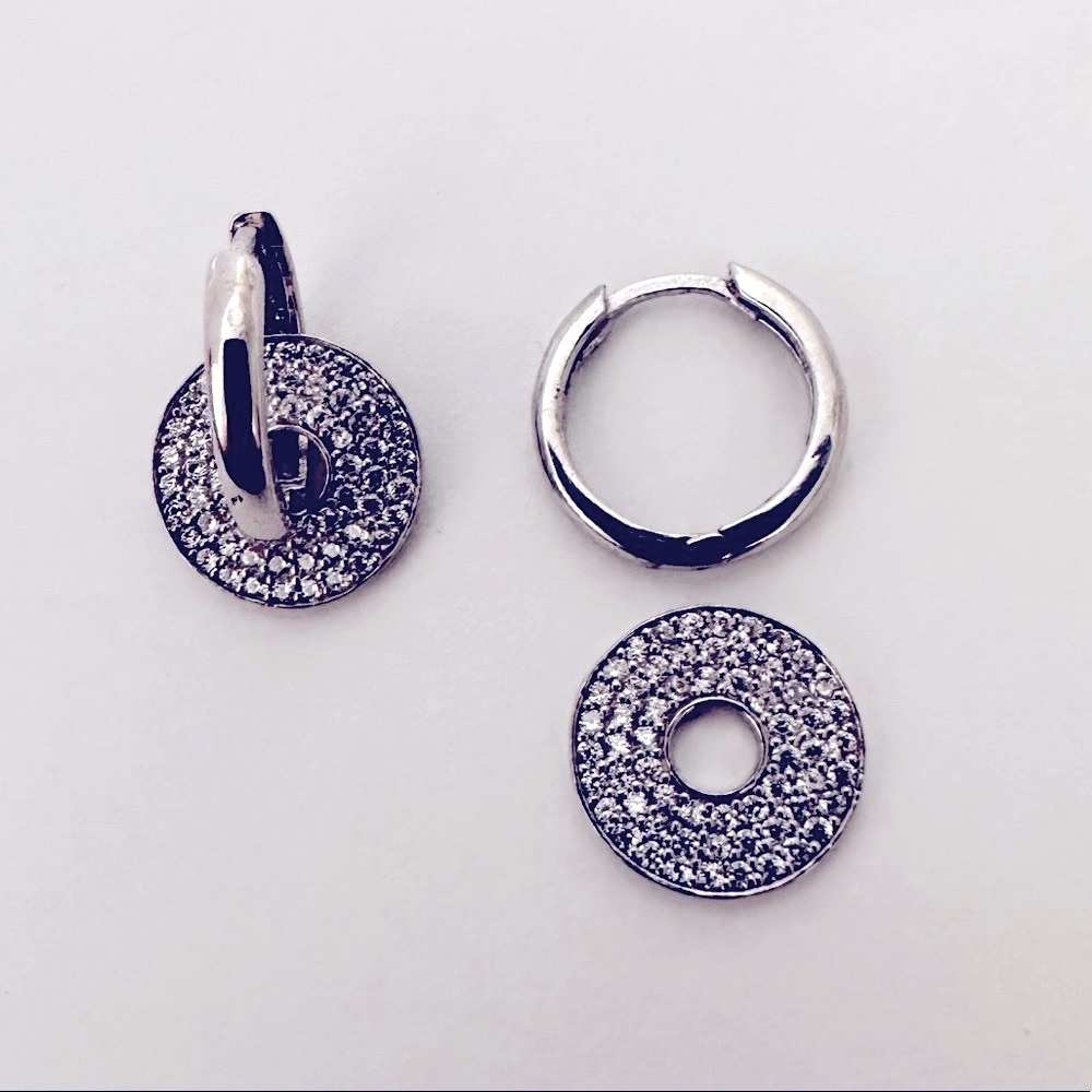 925 Silver round earrings cz stones hoops